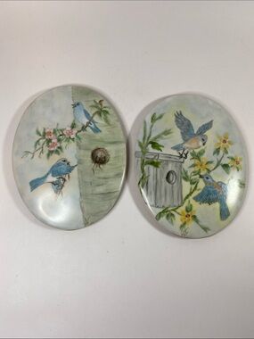 Vintage plaques with bird and floral designs